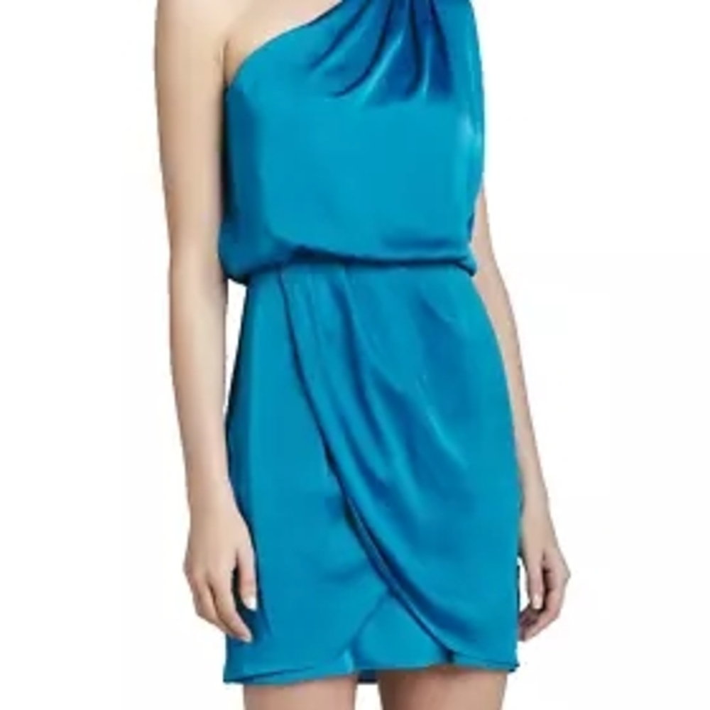 Aqua Blue Satin One Shoulder Dress - Picture 9 of 10
